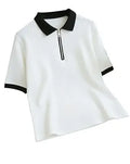 Textured Zip Polo T-Shirt - White - image 1