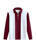 Striped Full Sleeve Zip Polo T-Shirt - Maroon - image 1