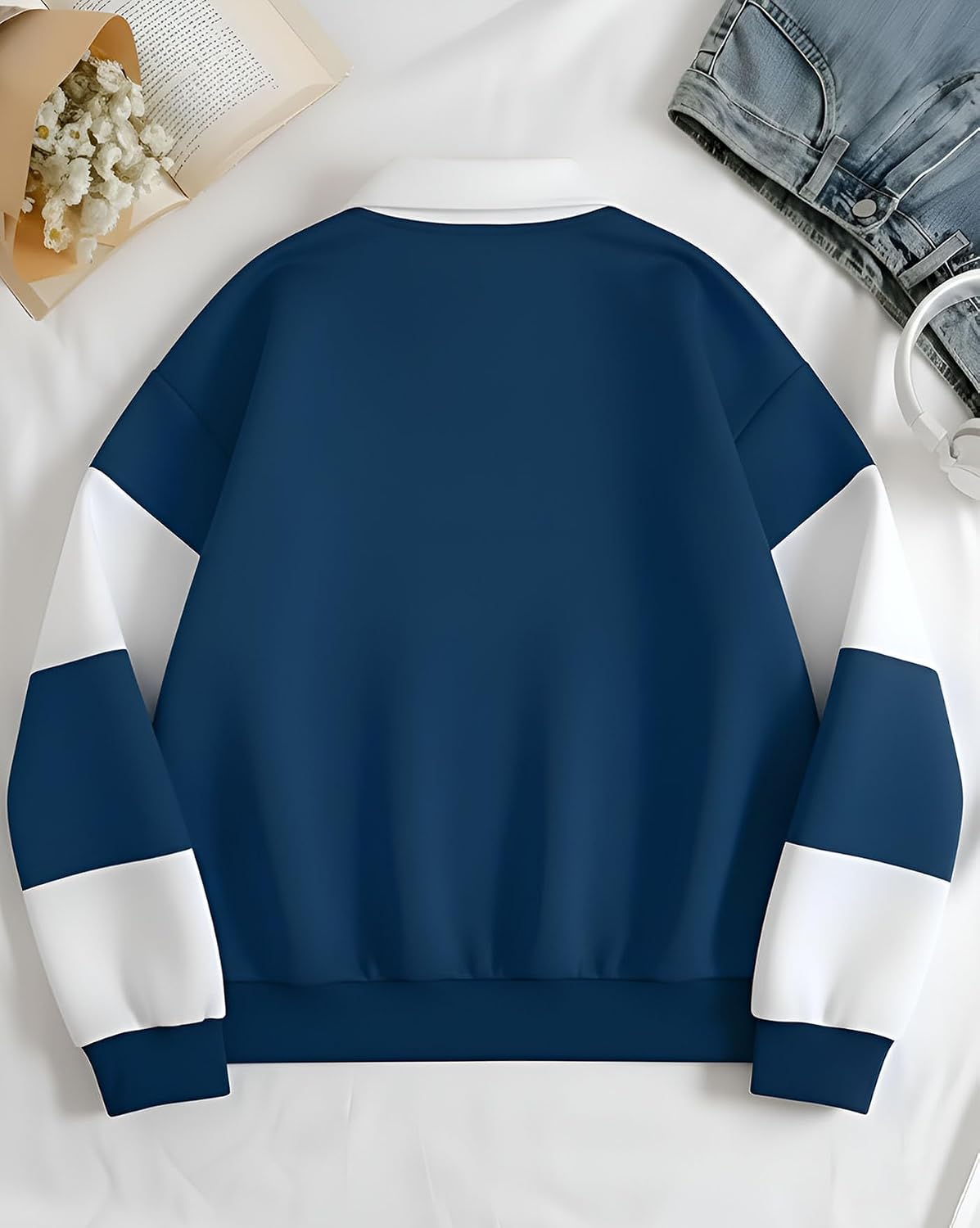 Waffle Knit Full Sleeve Polo T-Shirt - Teal & White - image 3
