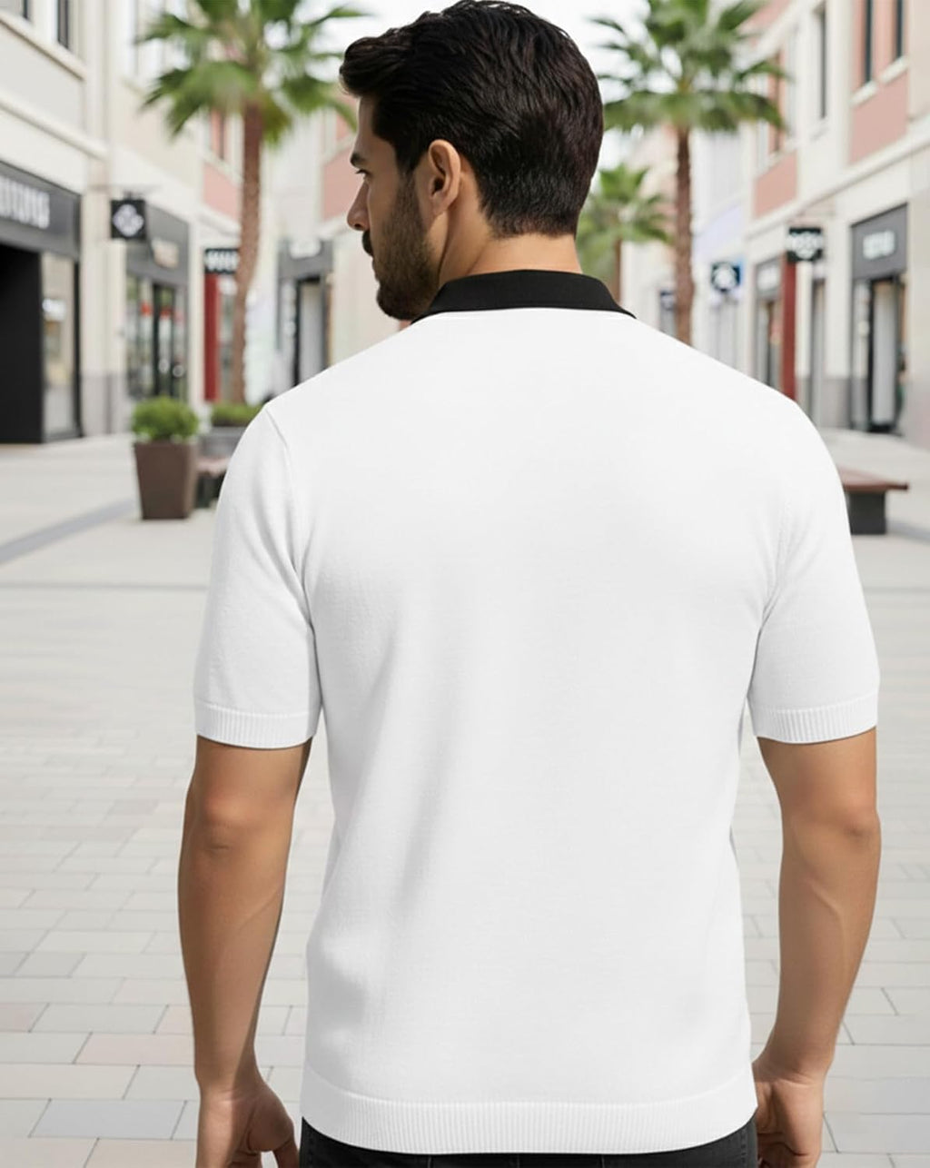 Textured Zip Polo T-Shirt - White - image 4