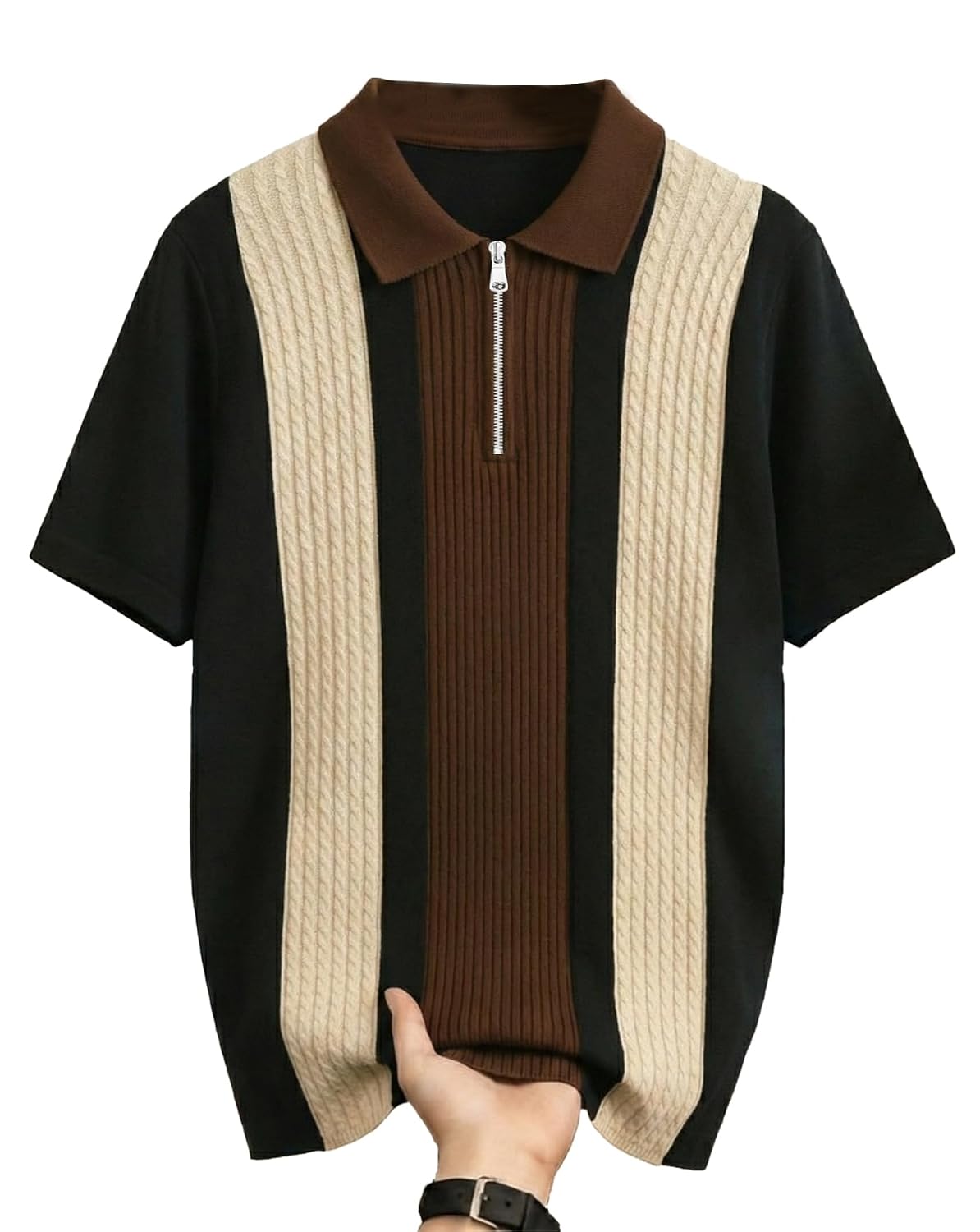 Colorblock Polo T-Shirt - Black - image 1