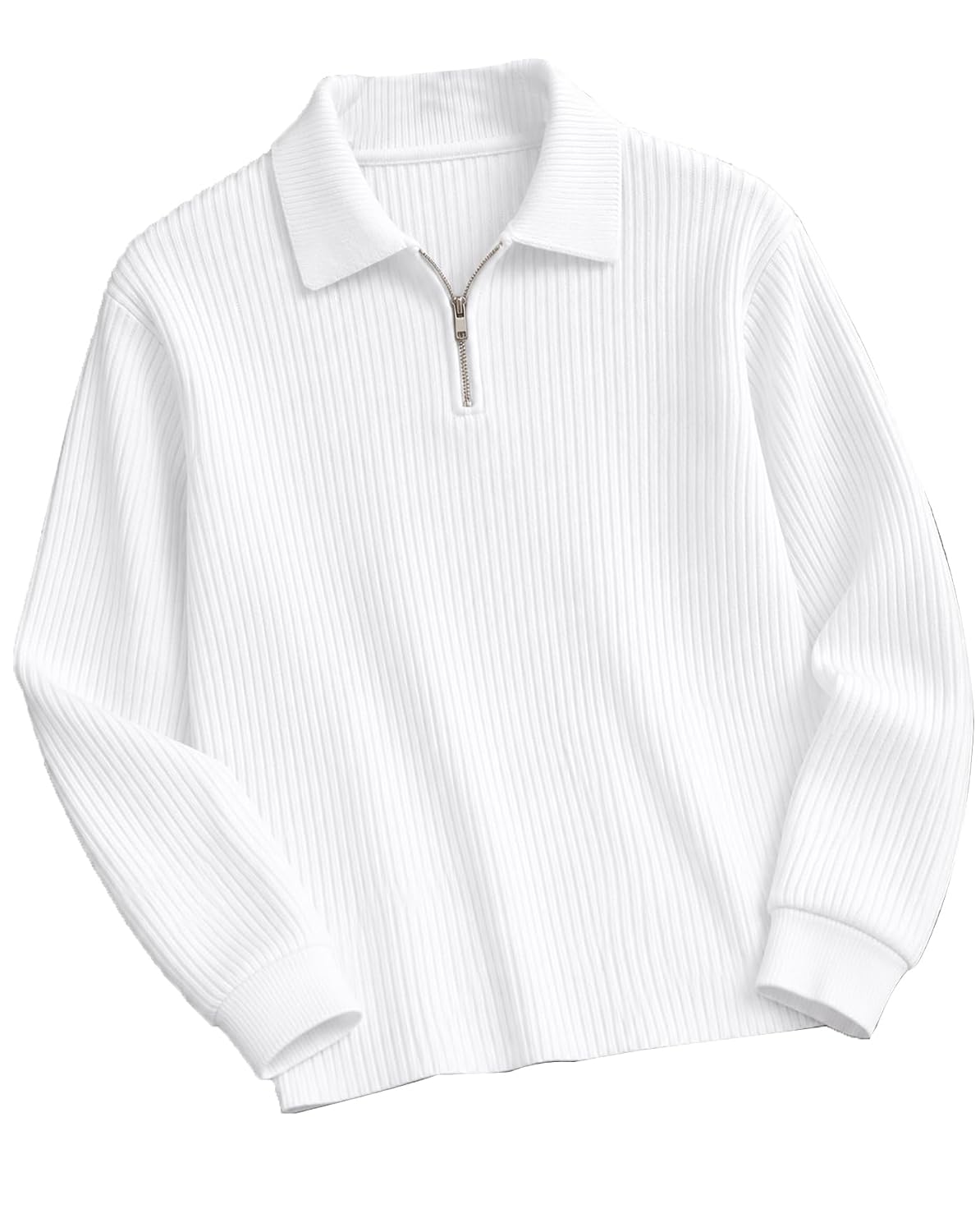 Textured Full Sleeve Zip Polo T-Shirt - White - image 1