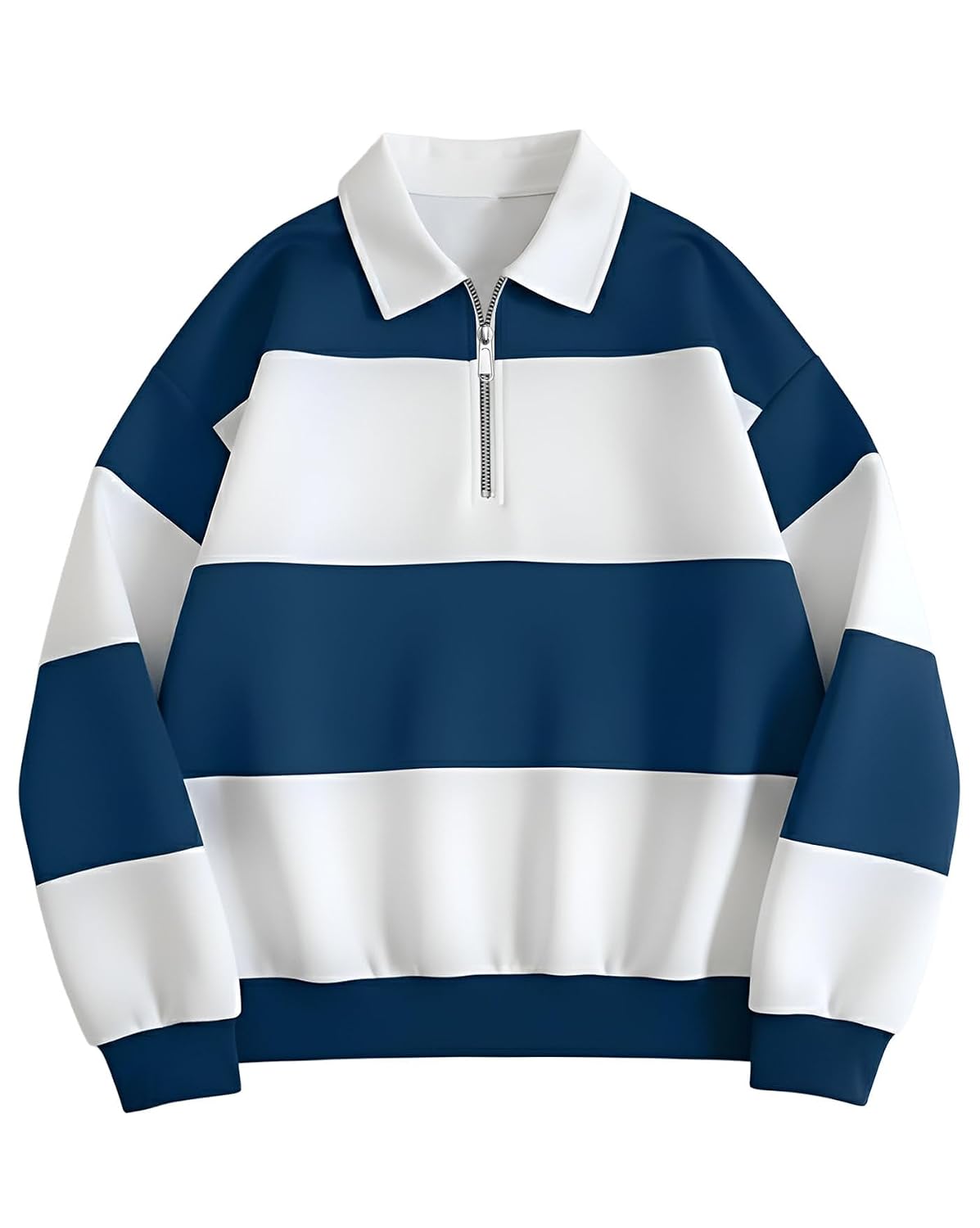 Waffle Knit Full Sleeve Polo T-Shirt - Teal & White - image 1