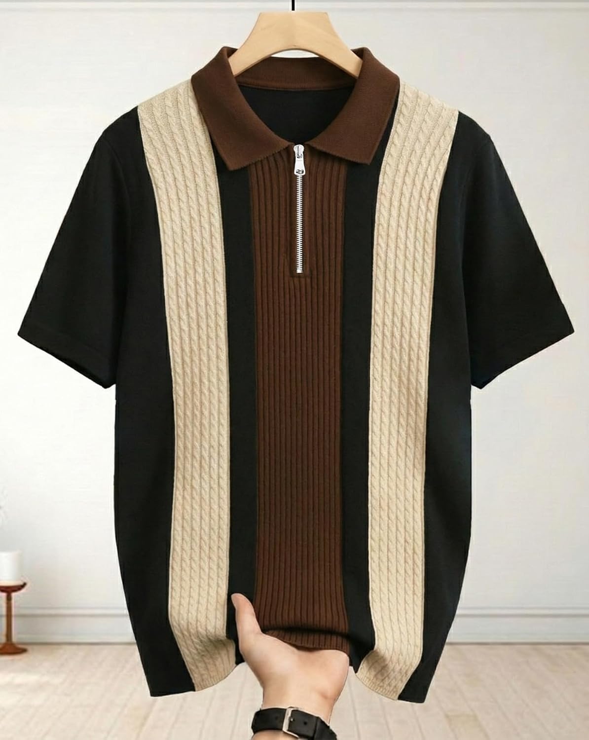 Colorblock Polo T-Shirt - Black - image 2