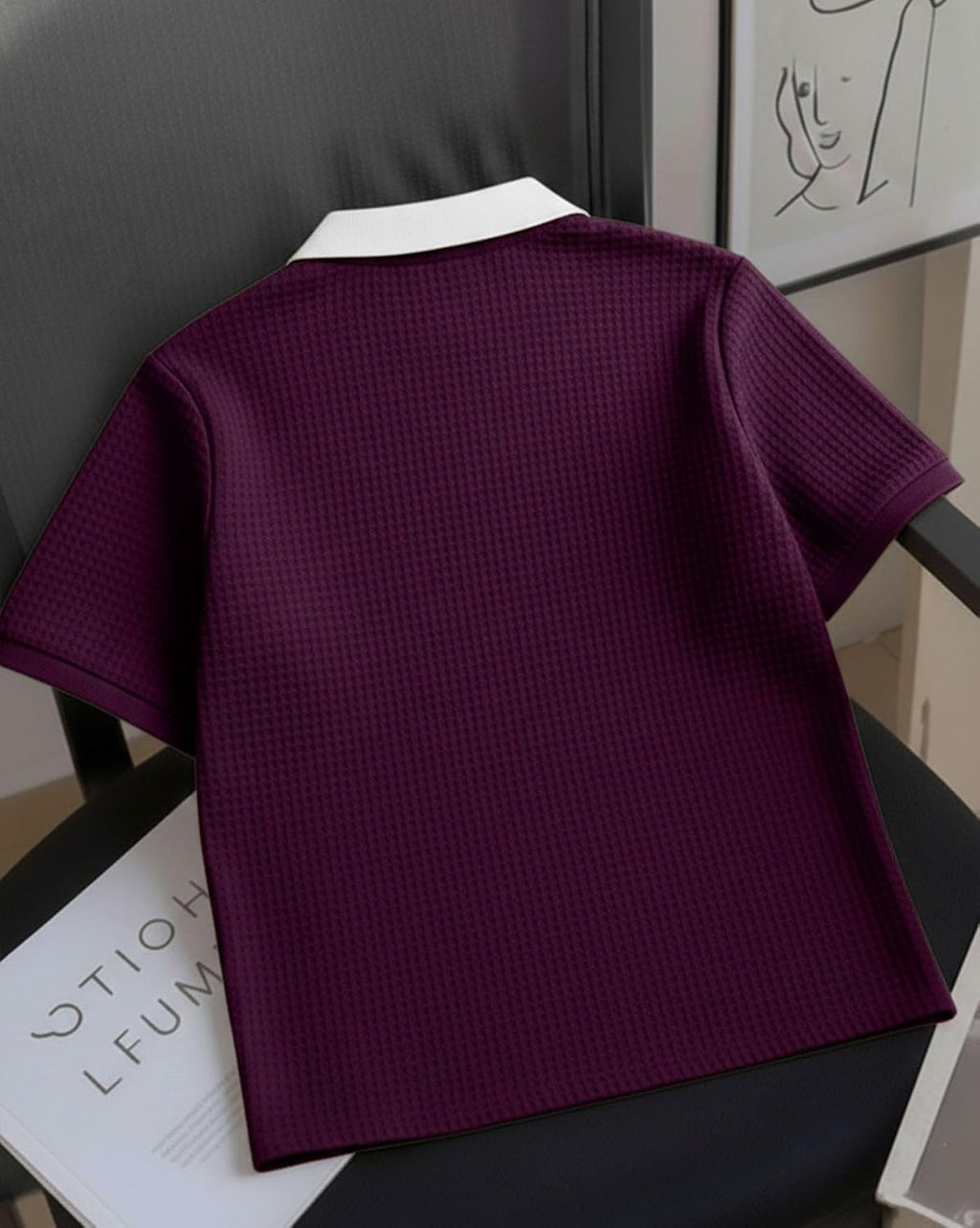 Textured Zip Polo T-Shirt - Purple - image 3