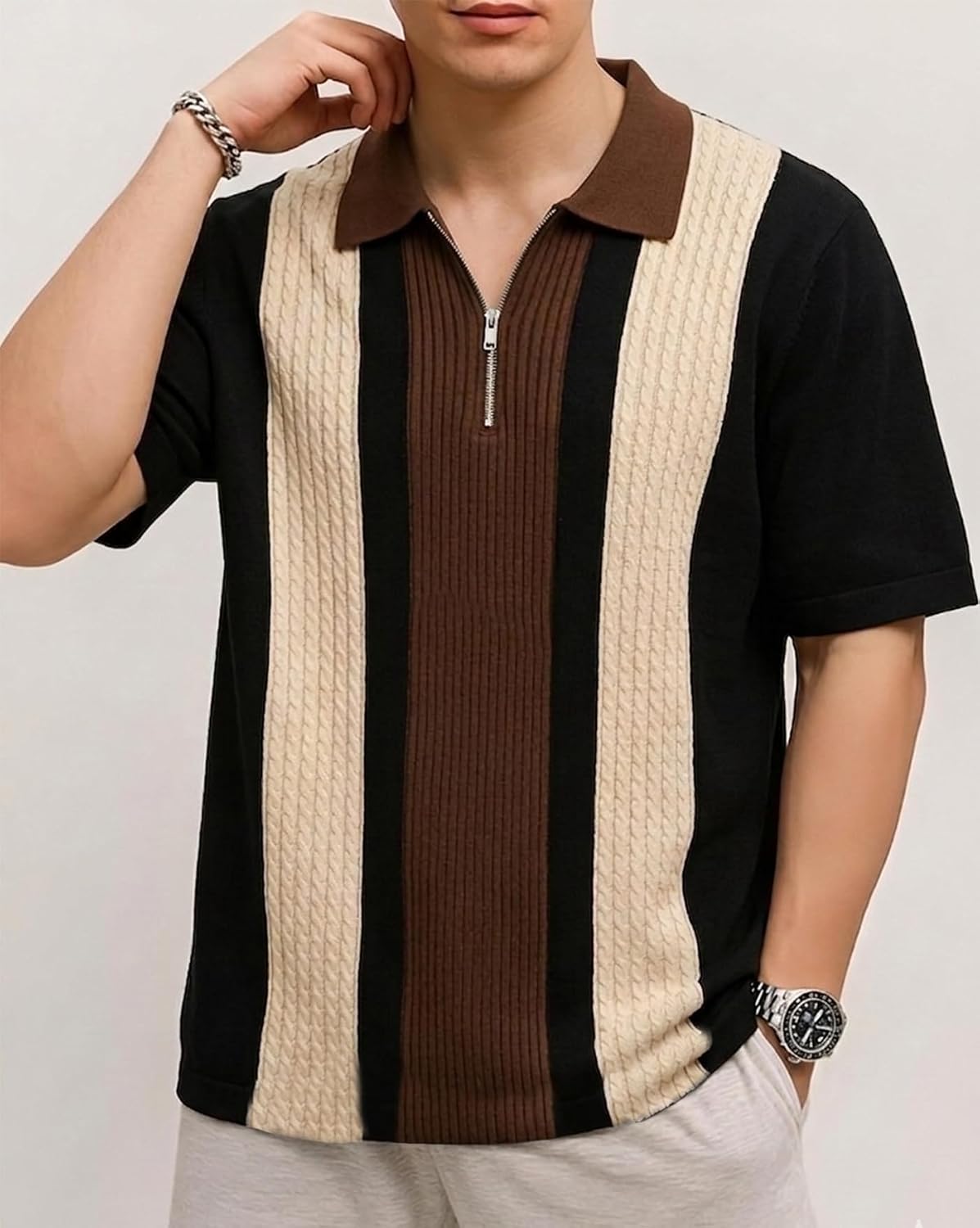 Colorblock Polo T-Shirt - Beige & Classic Black - image 4