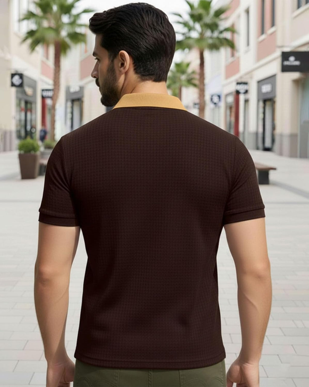 Colorblock Polo T-Shirt - Brown & Beige - image 3