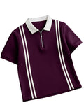 Textured Zip Polo T-Shirt - Purple - image 1