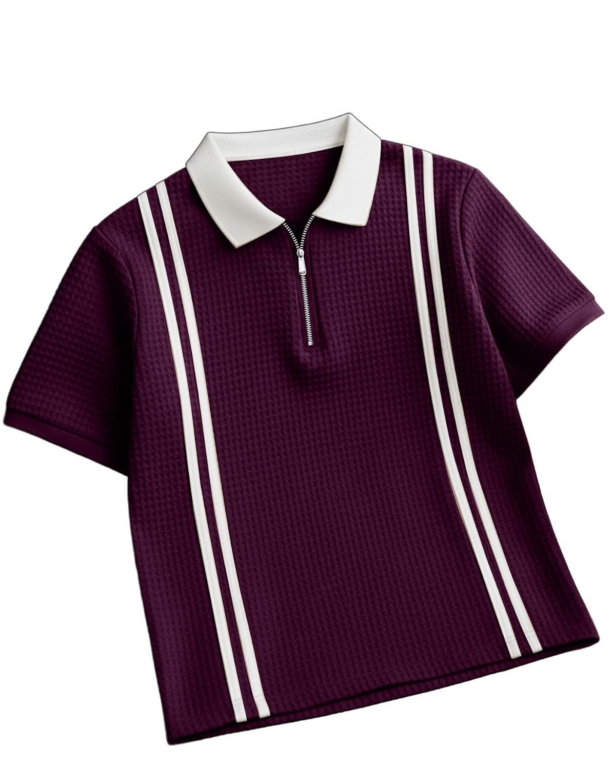 Textured Zip Polo T-Shirt - Purple - image 1
