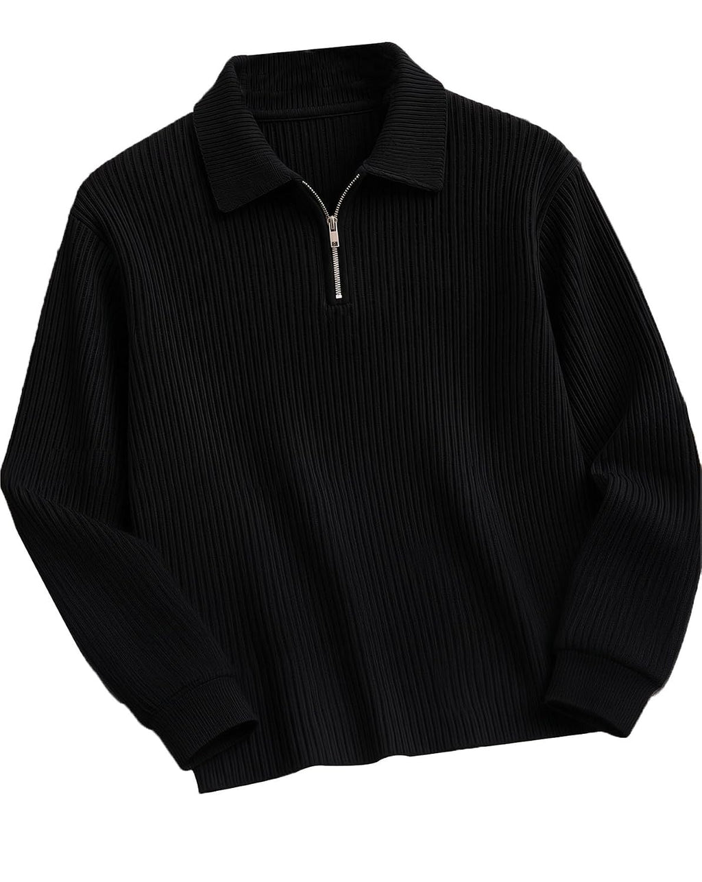 Textured Full Sleeve Zip Polo T-Shirt - Black - image 1