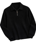 Textured Full Sleeve Zip Polo T-Shirt - Black - image 1