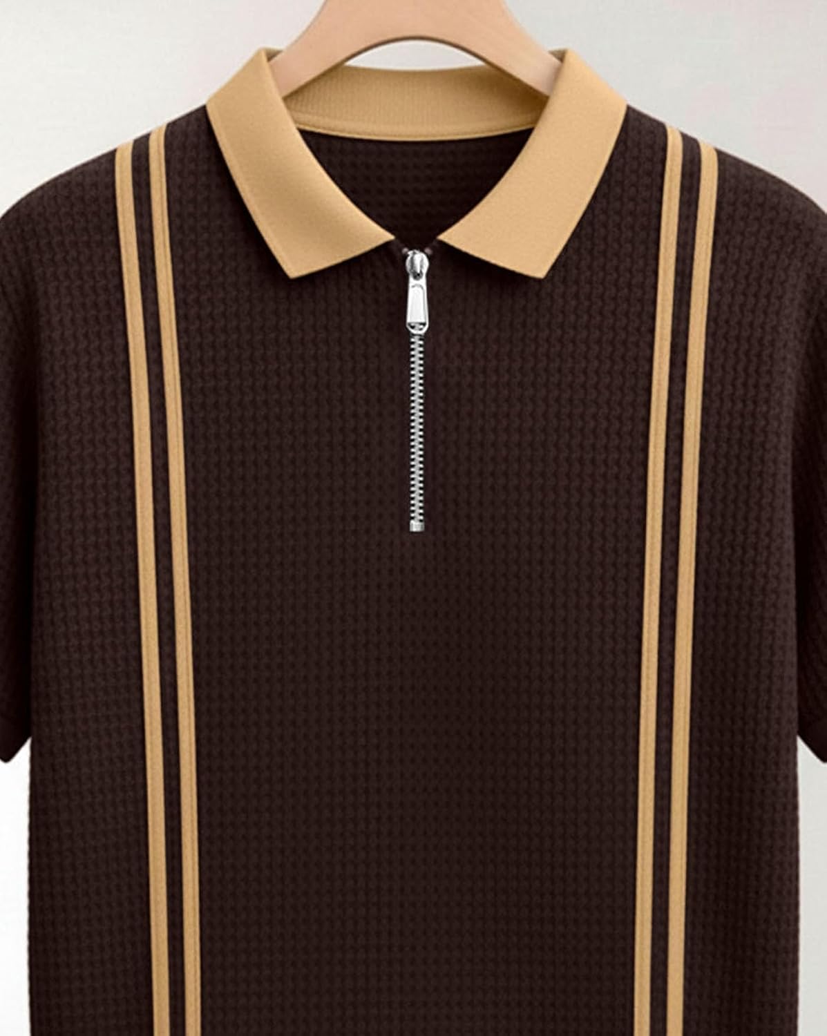 Colorblock Polo T-Shirt - Brown & Beige - image 4
