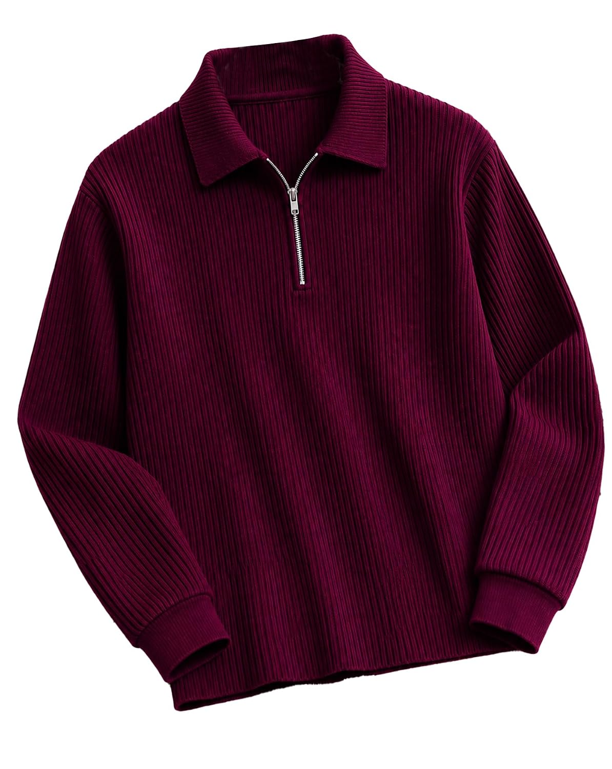 Textured Full Sleeve Zip Polo T-Shirt - Maroon - image 1
