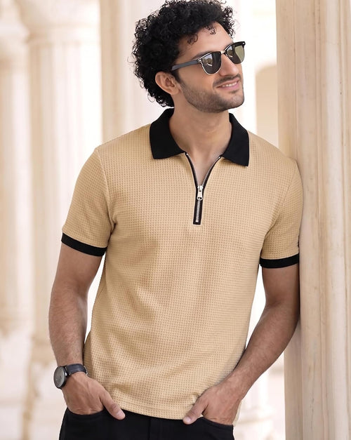 Colorblock Polo T-Shirt - Beige & Classic Black - image 2