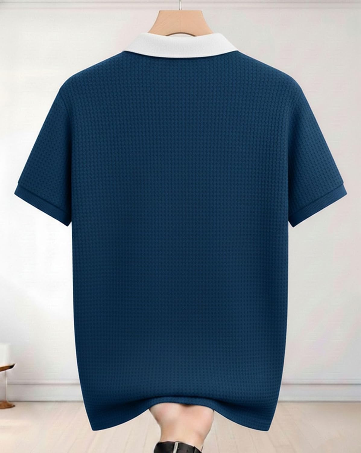 Striped Zip Polo T-Shirt - Teal Blue - image 3