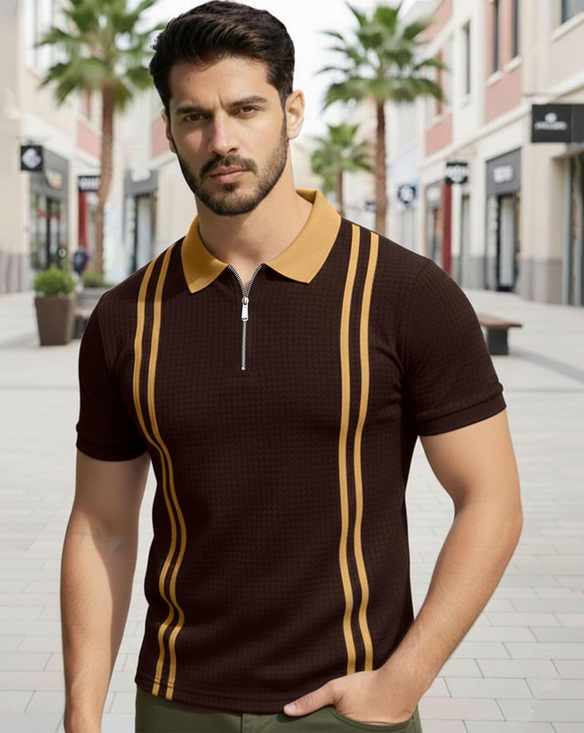 Colorblock Polo T-Shirt - Brown & Beige - image 2