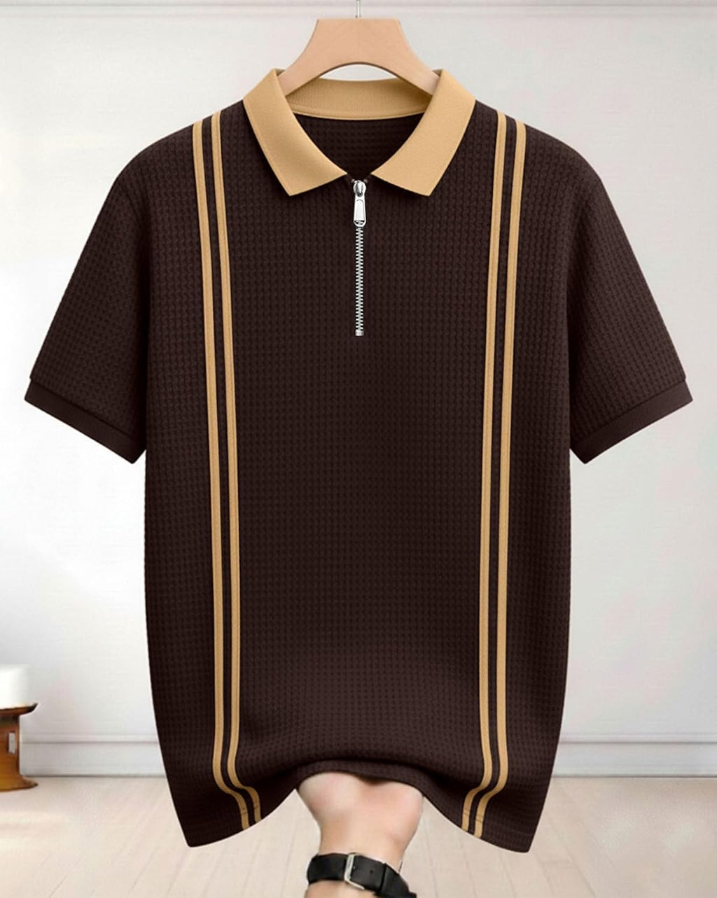 Colorblock Polo T-Shirt - Brown & Beige - image 2
