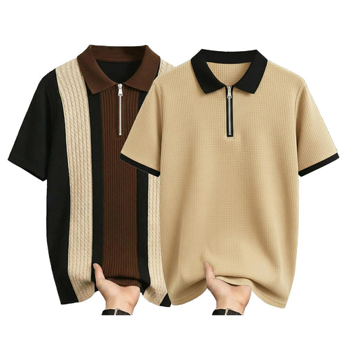 Colorblock Polo T-Shirt - Beige & Classic Black - image 1