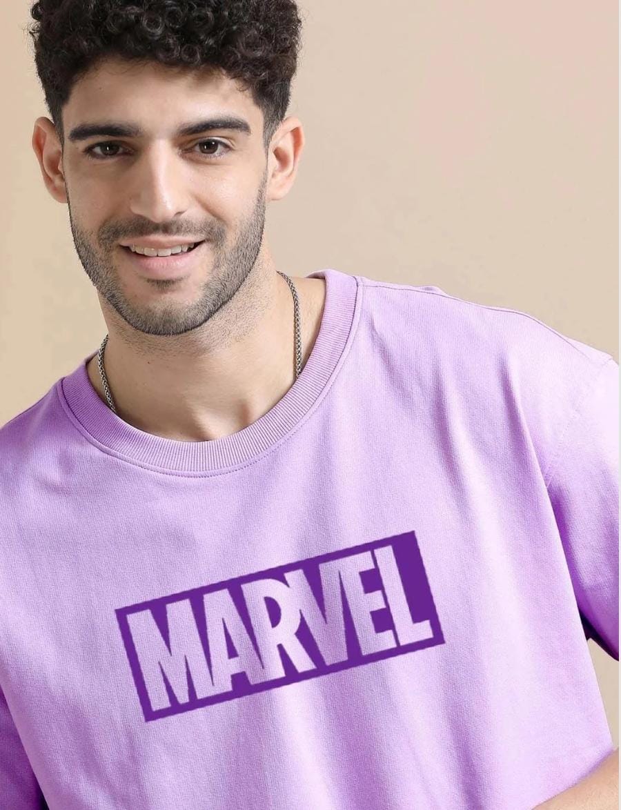 Cord Cult purple Marvel graphic t-shirt close view