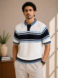 Striped Polo Neck White T-Shirt - image 1