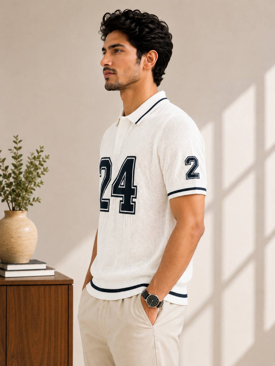 Embroidered Polo Neck White T-Shirt - image 3
