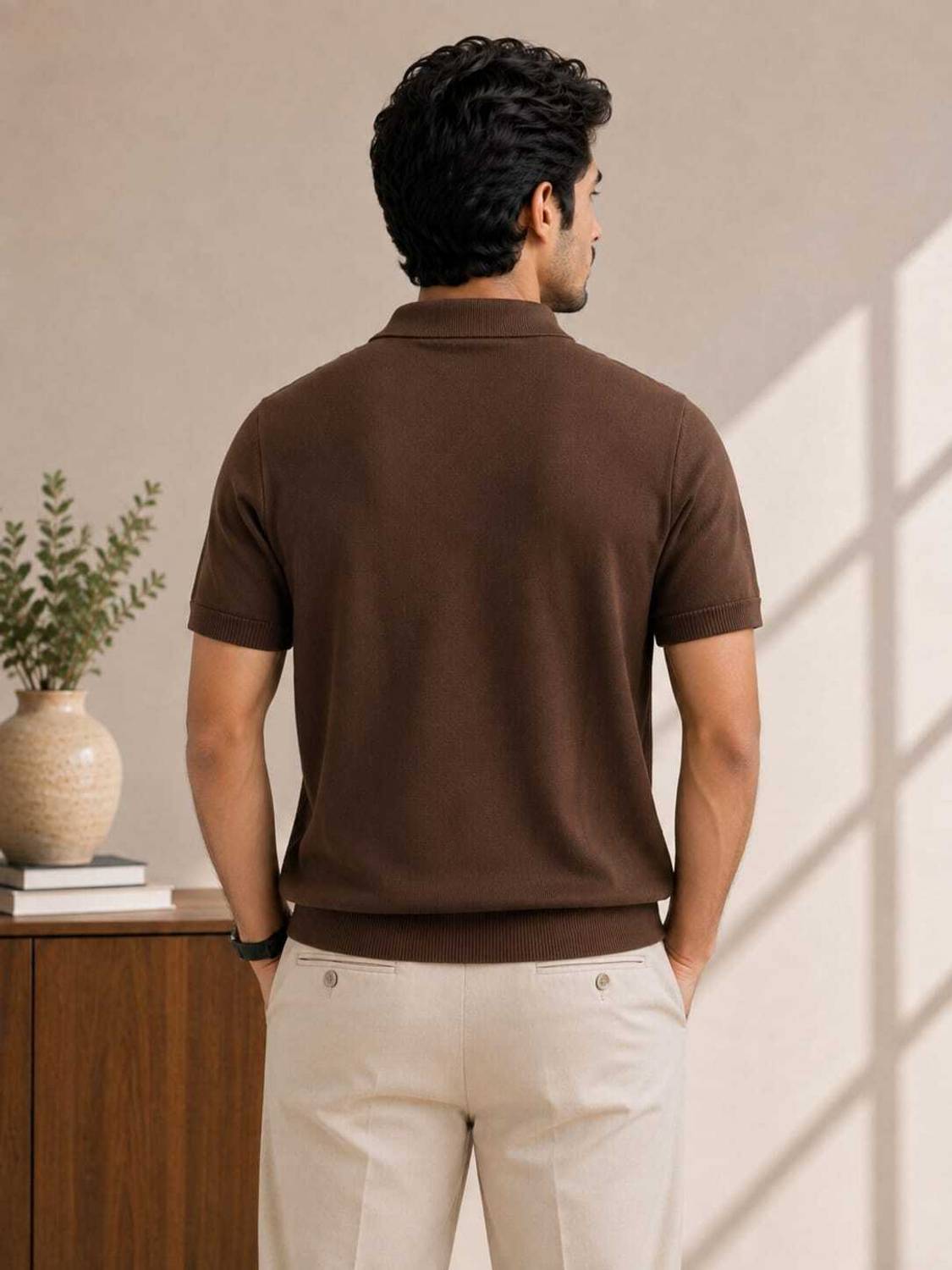 Graphic Print Polo Neck Brown T-Shirt - image 2