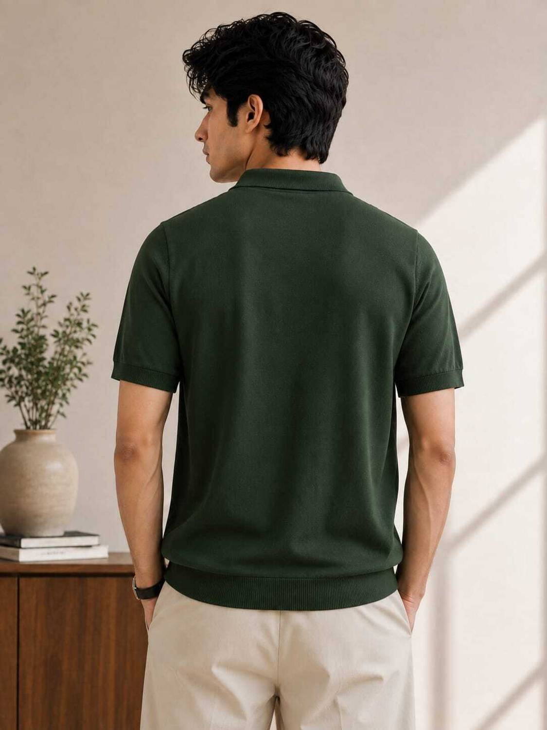 Graphic Print Polo Neck Green T-Shirt - image 2