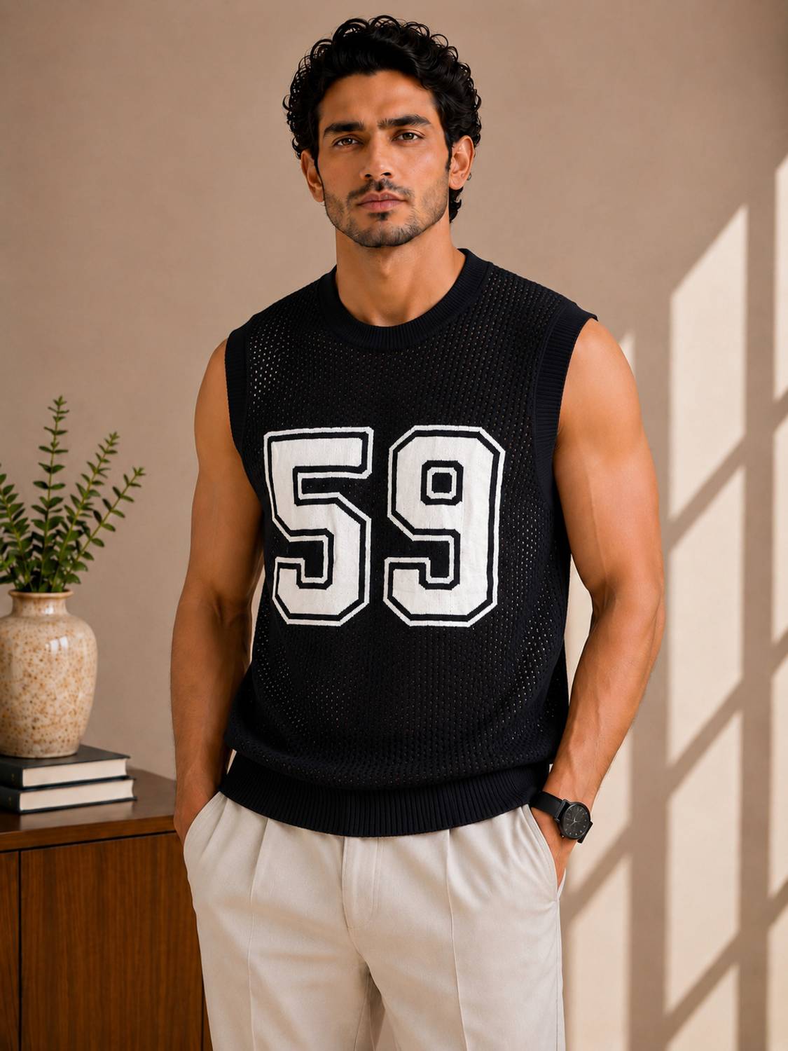 Graphic Print Round Neck Black T-Shirt - image 1
