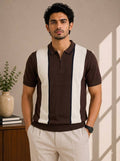 Striped Polo Neck Brown T-Shirt - image 1