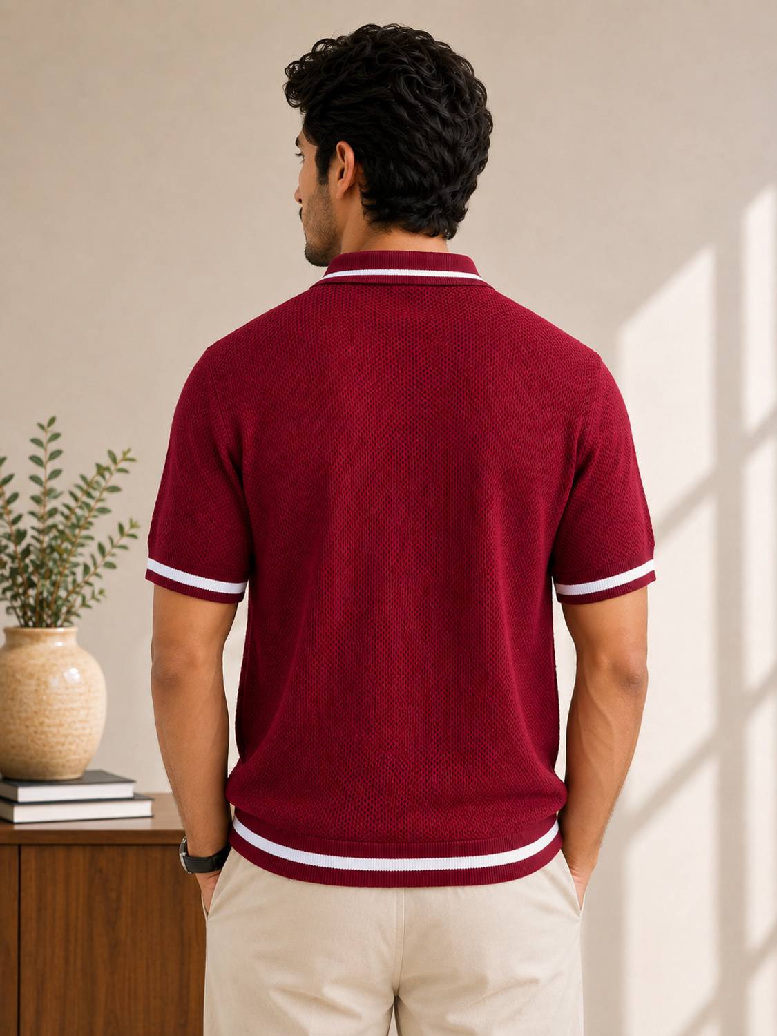 Typography Polo Neck Maroon T-Shirt - image 2