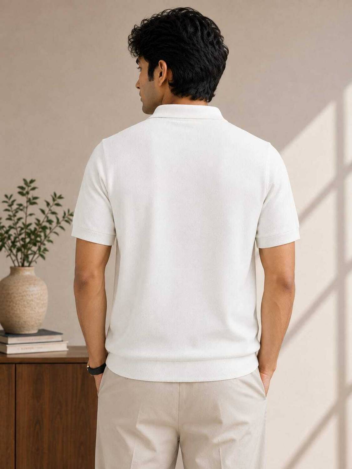 Graphic Print Polo Neck White T-Shirt - image 2