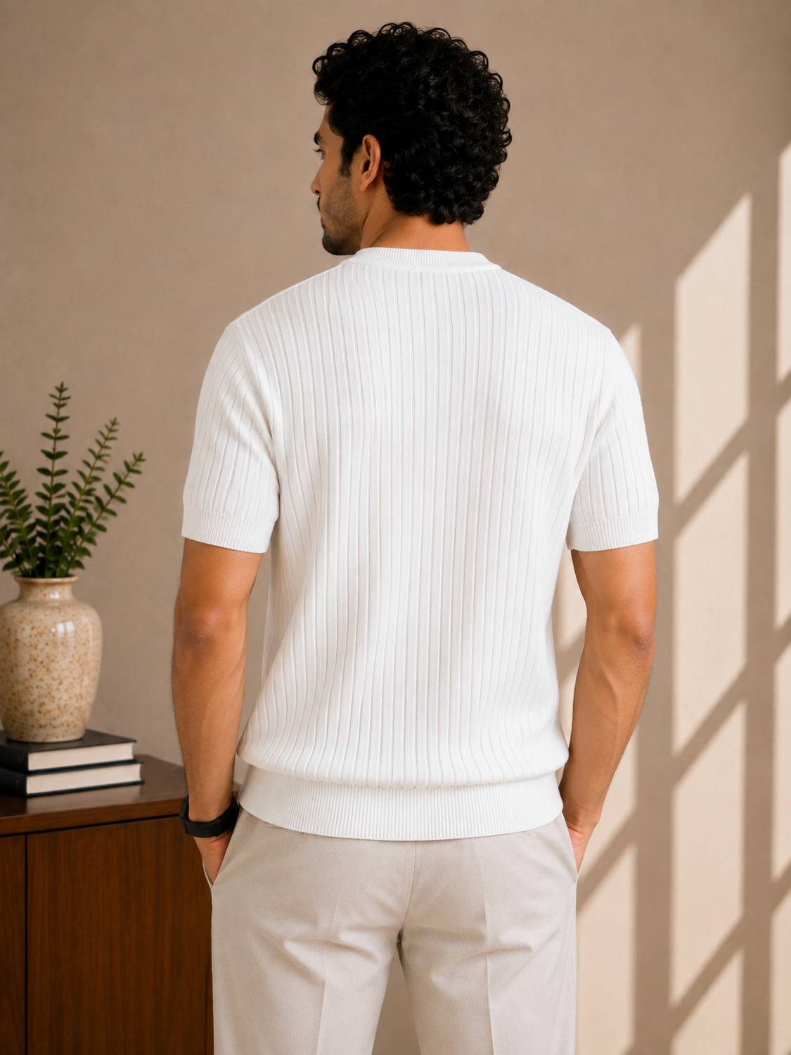 Solid Polo Neck White T-Shirt - image 2