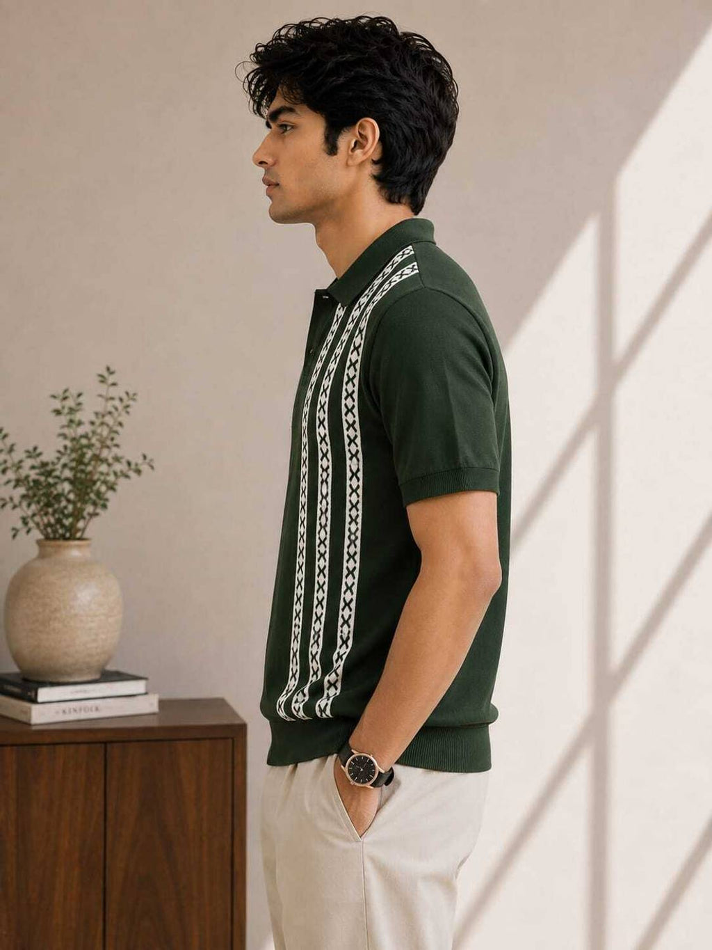 Graphic Print Polo Neck Green T-Shirt - image 3