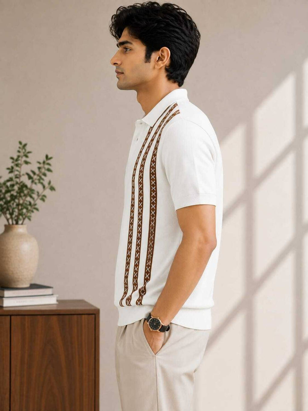 Graphic Print Polo Neck White T-Shirt - image 3
