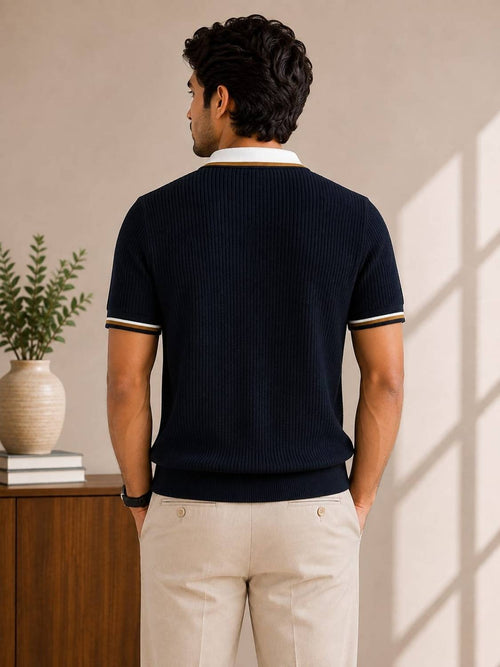 Conversational Polo Neck Navy Blue T-Shirt - image 2