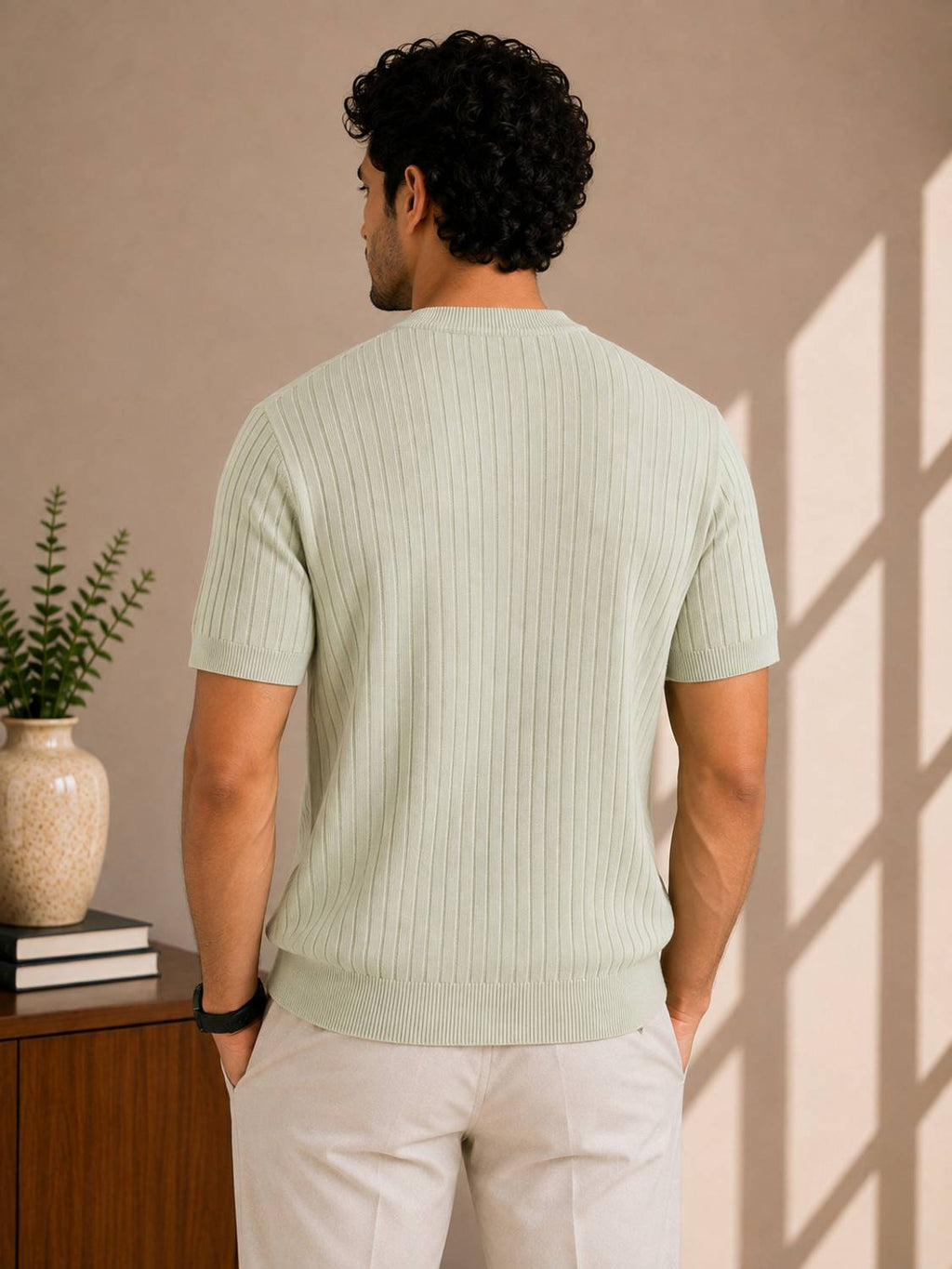 Printed Zip Neck Light Green T-Shirt - image 2