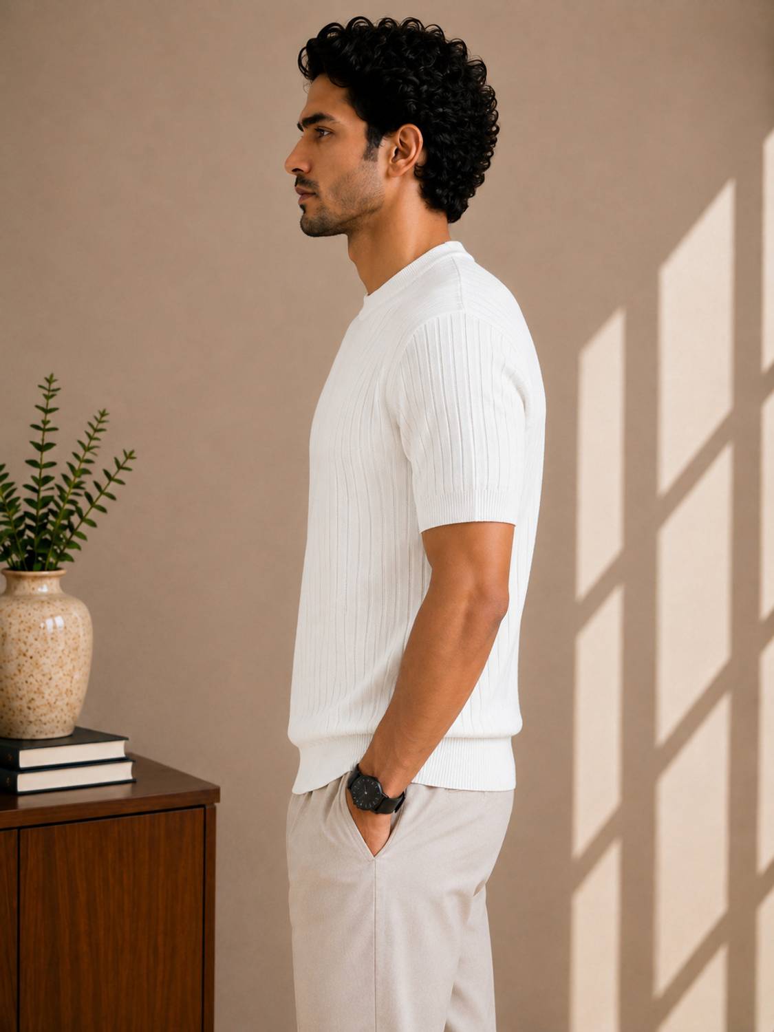 Solid Polo Neck White T-Shirt - image 3