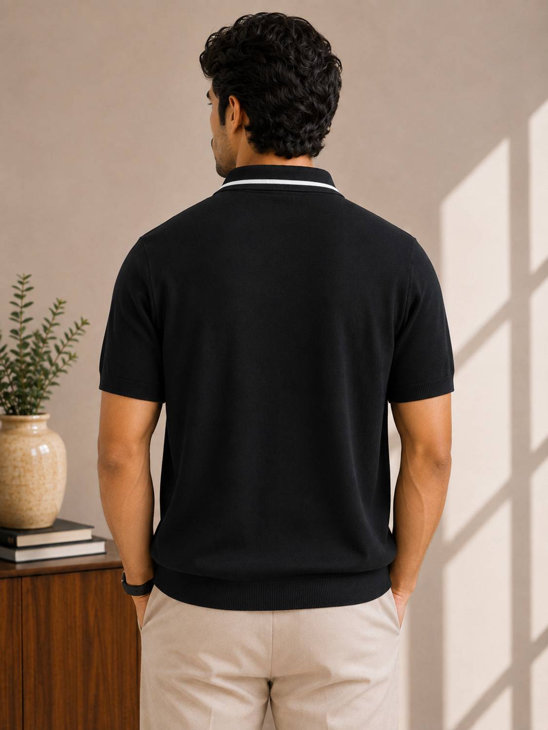 Striped Polo Neck Black T-Shirt - image 2