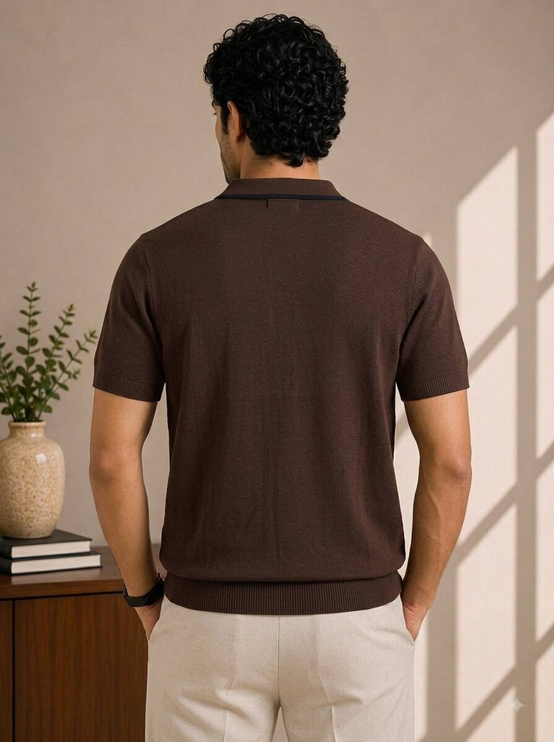 Striped Polo Neck Brown T-Shirt - image 2