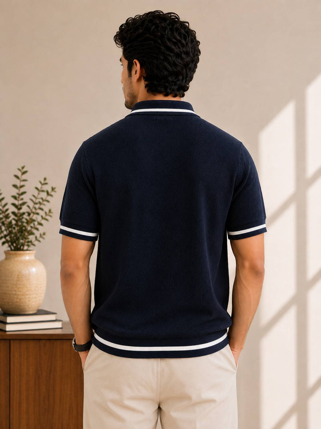 Typography Polo Neck Navy Blue T-Shirt - image 2