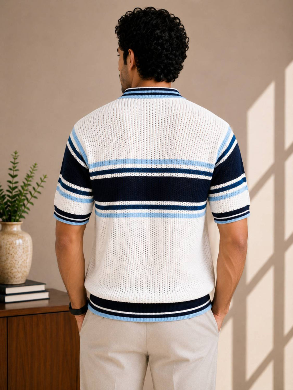 Striped Polo Neck White T-Shirt - image 2