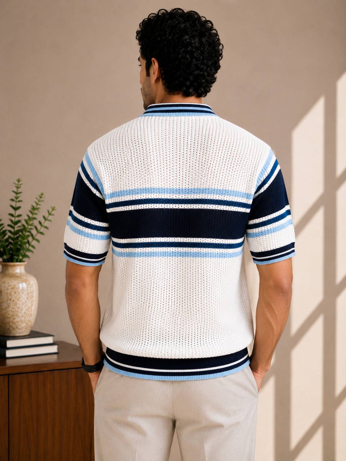 Striped Polo Neck White T-Shirt - image 2