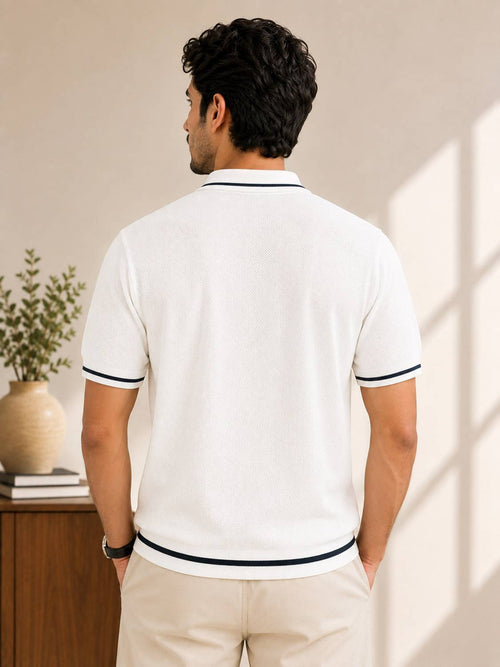 Embroidered Polo Neck White T-Shirt - image 2