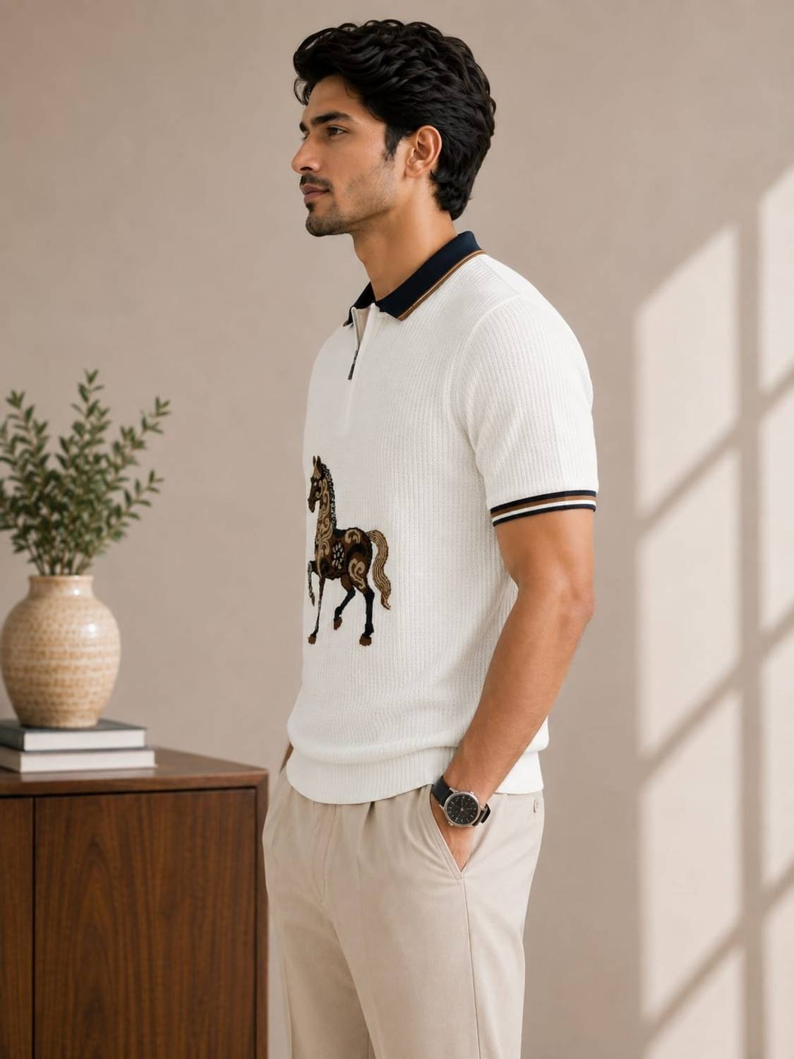 Conversational Polo Neck White T-Shirt - image 3