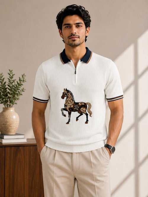 Conversational Polo Neck White T-Shirt - image 1